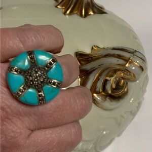 Frances Valentine Turquoise and Marcasite Statement Ring